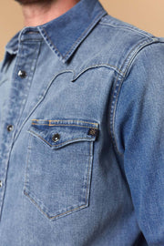 Men's Premium Long Sleeve Denim Western Snap Shirt