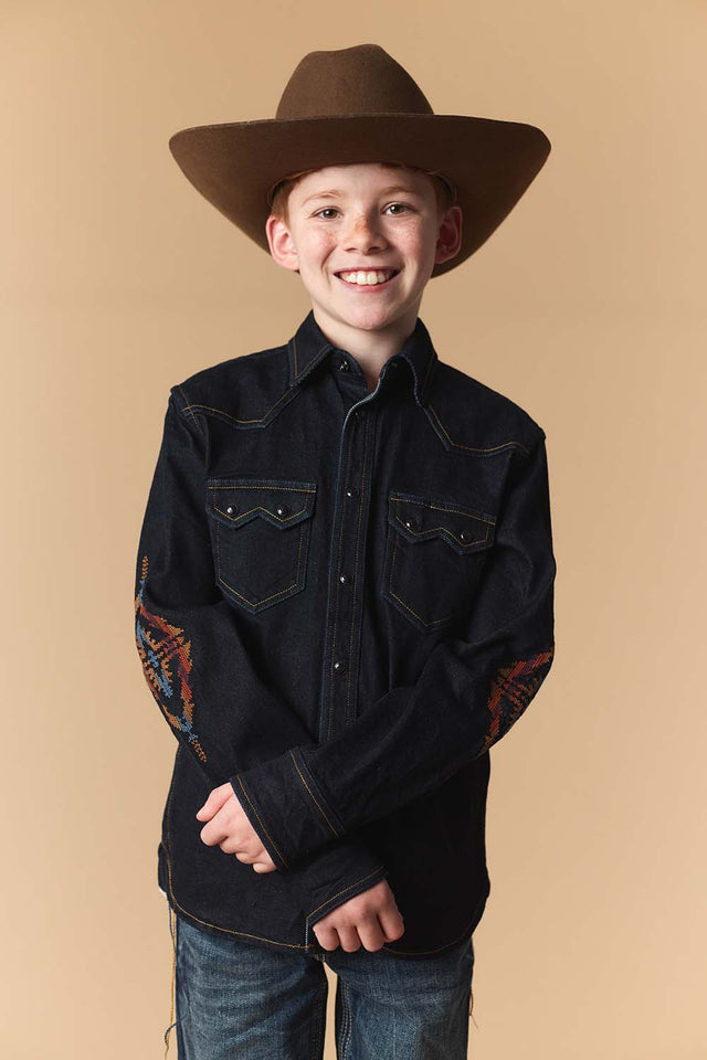 Boy's Premium Long Sleeve Denim Western Snap Shirt
