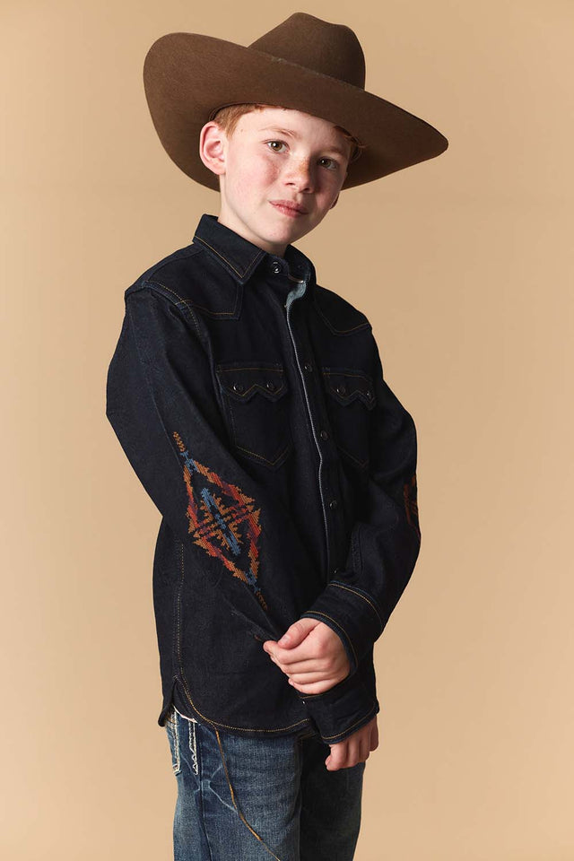 Boy's Premium Long Sleeve Denim Western Snap Shirt