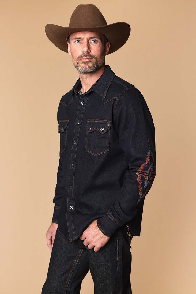 Men's Premium Long Sleeve Denim Western Snap Shirt