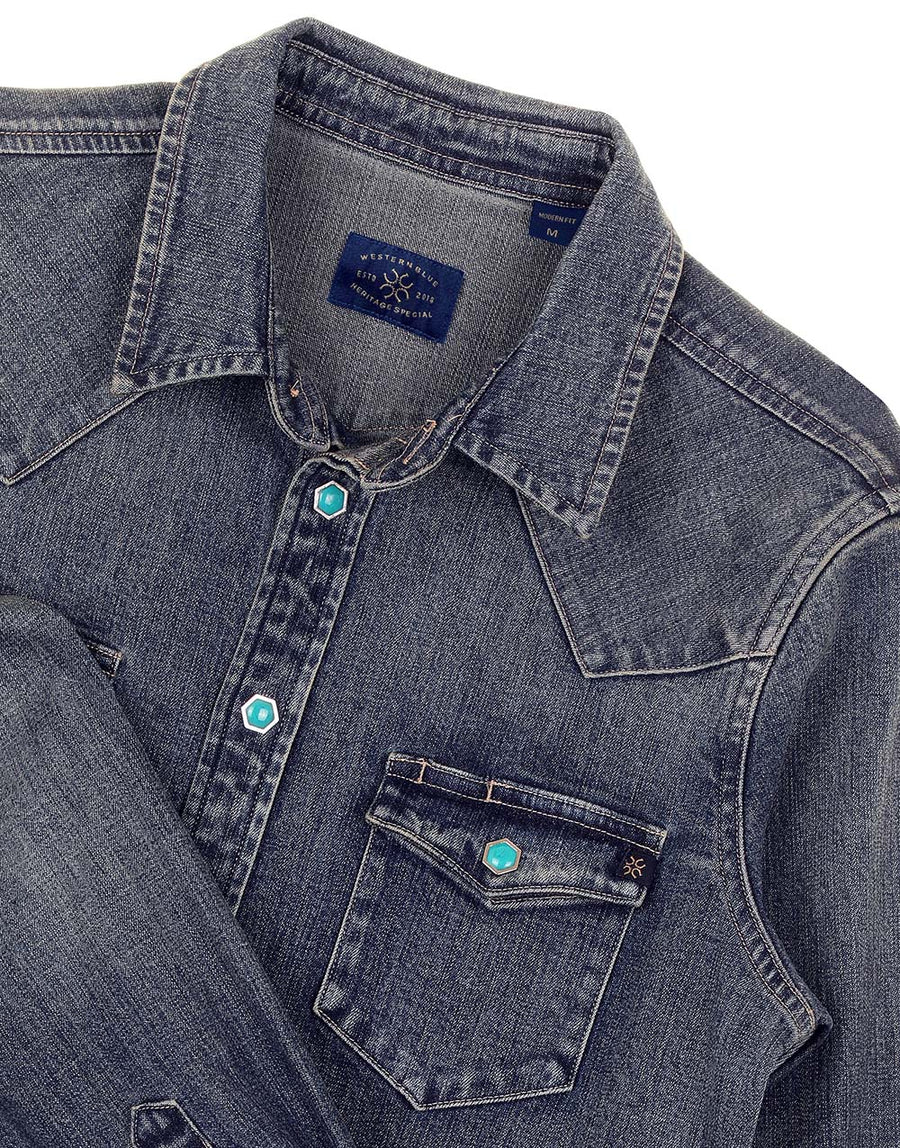 Boy's Premium Long Sleeve Denim Western Snap Shirt
