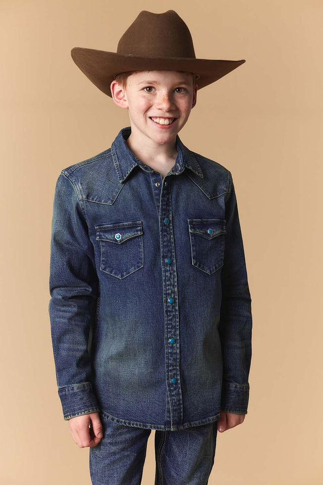 Boy's Premium Long Sleeve Denim Western Snap Shirt