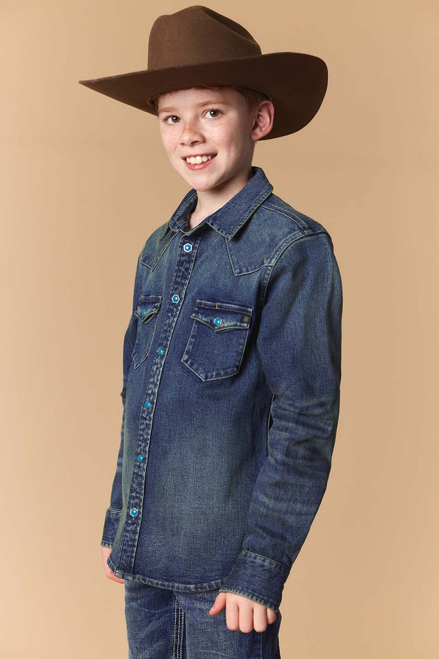 Boy's Premium Long Sleeve Denim Western Snap Shirt