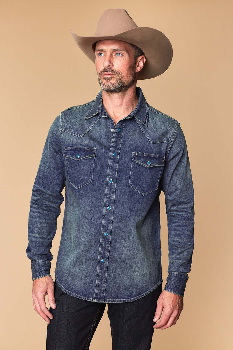Men's Premium Long Sleeve Denim Western Snap Shirt