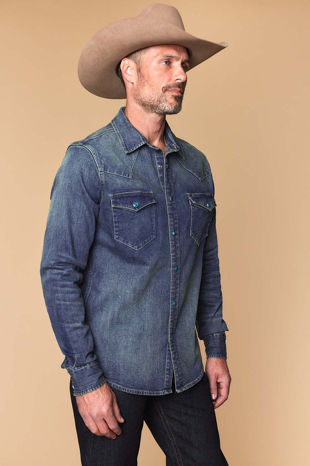 Men's Premium Long Sleeve Denim Western Snap Shirt