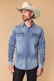 Men's Premium Long Sleeve Denim Western Snap Shirt