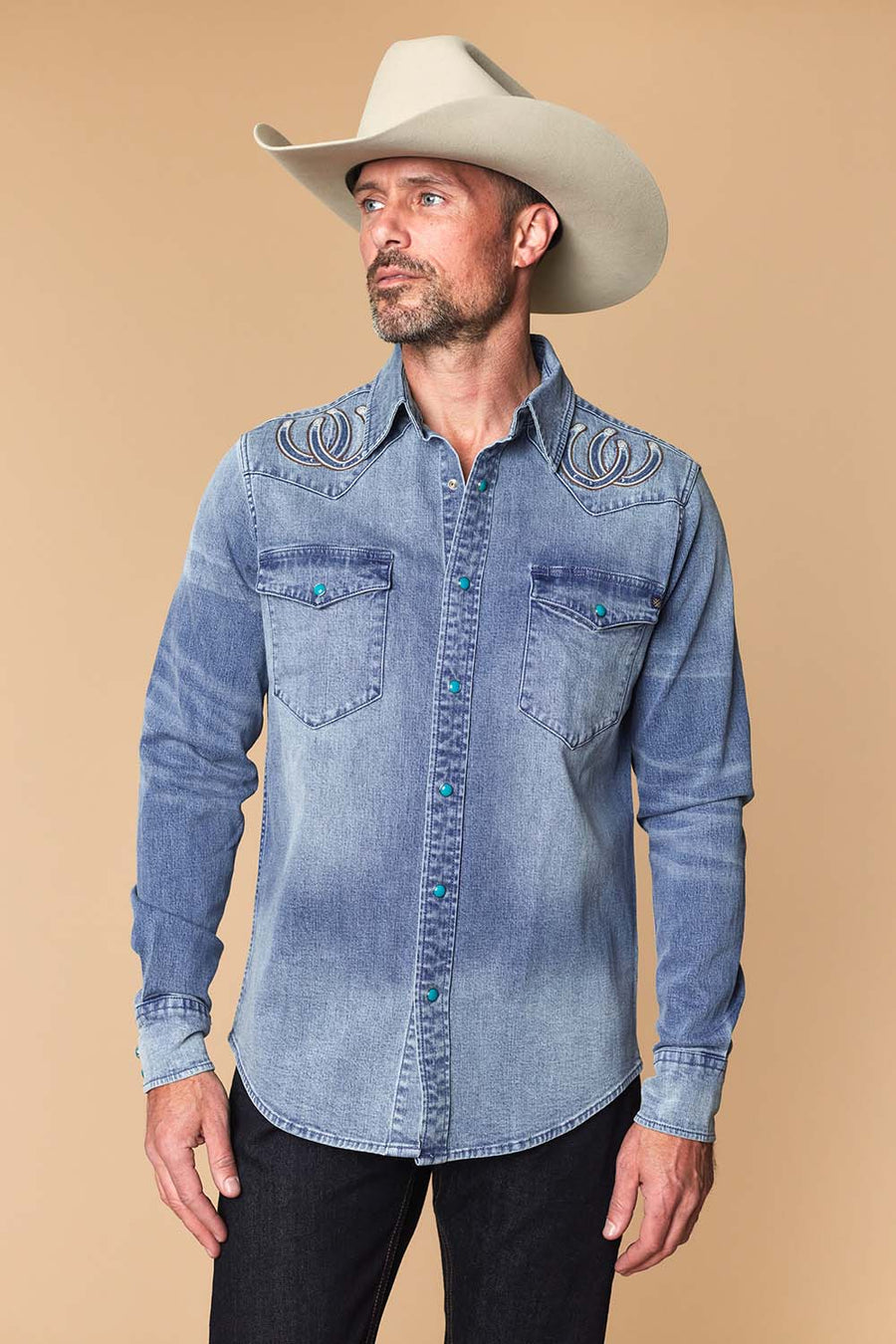 Men's Premium Long Sleeve Denim Western Snap Shirt