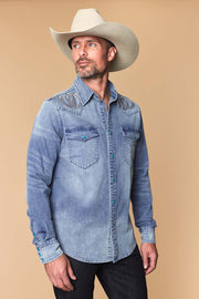 Men's Premium Long Sleeve Denim Western Snap Shirt