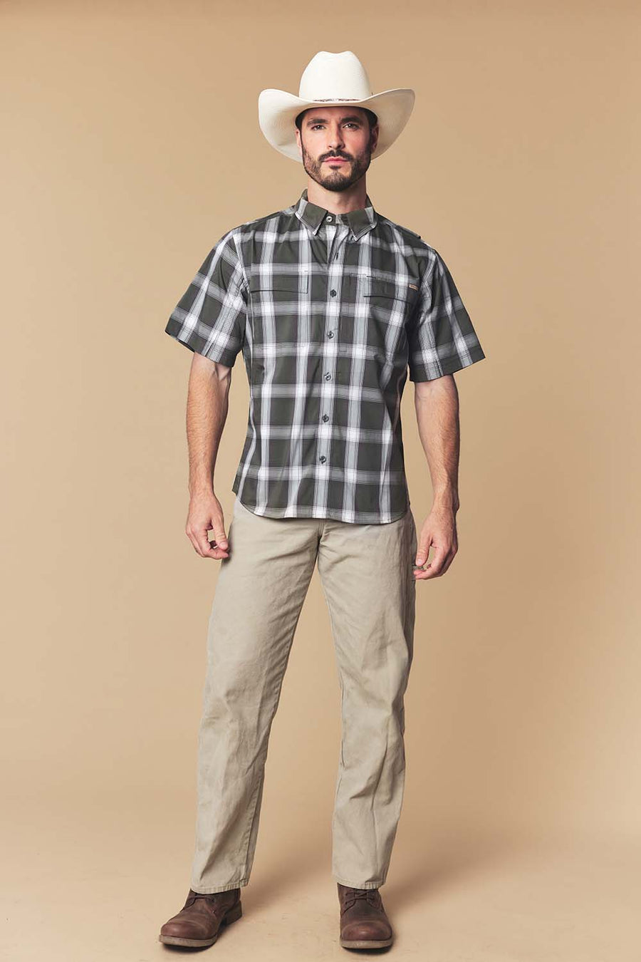 Men's Plaid Western Performance Short Sleeve Shirt