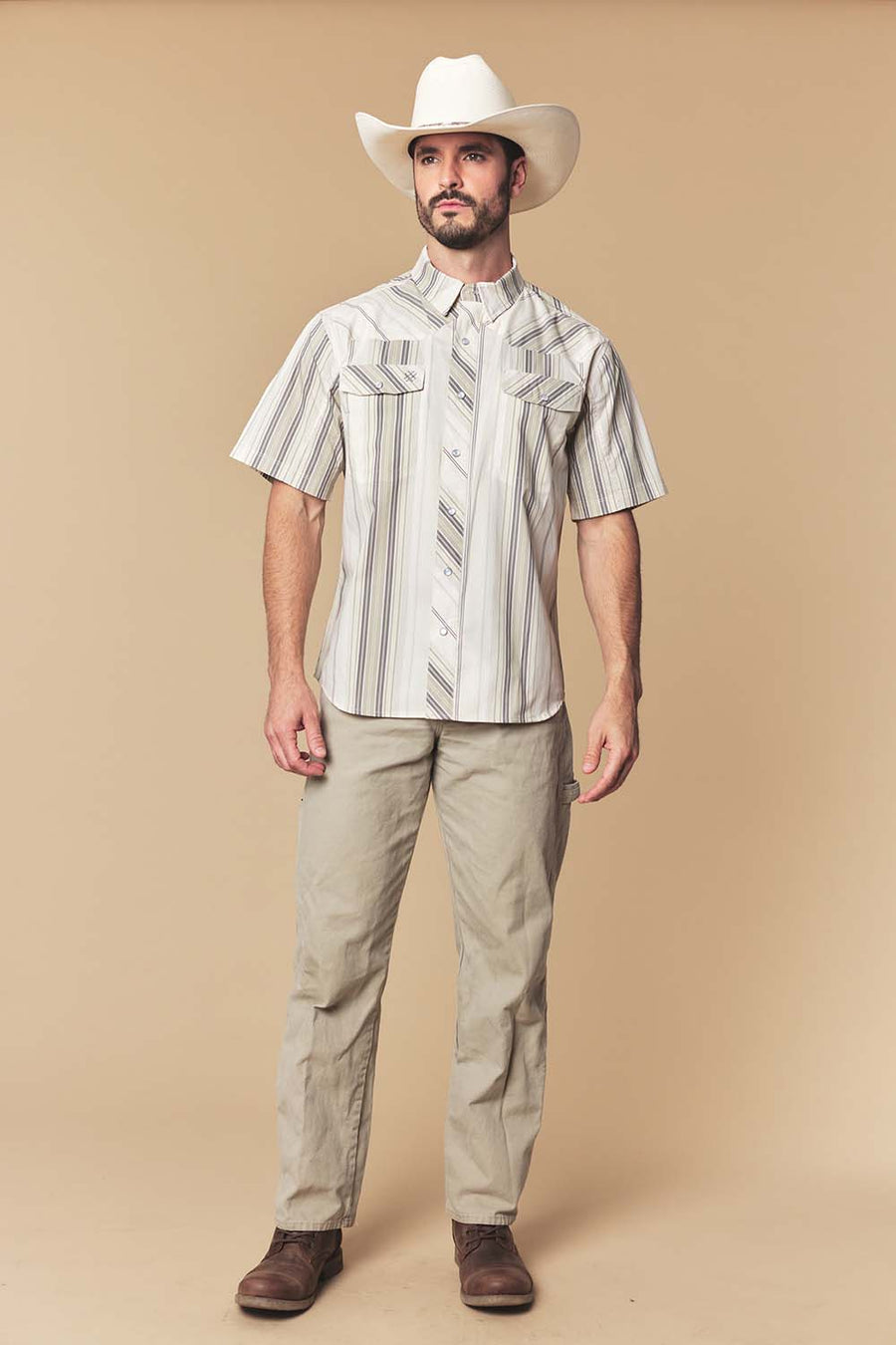 Men's Sand Stripe Western Performance Short Sleeve Shirt