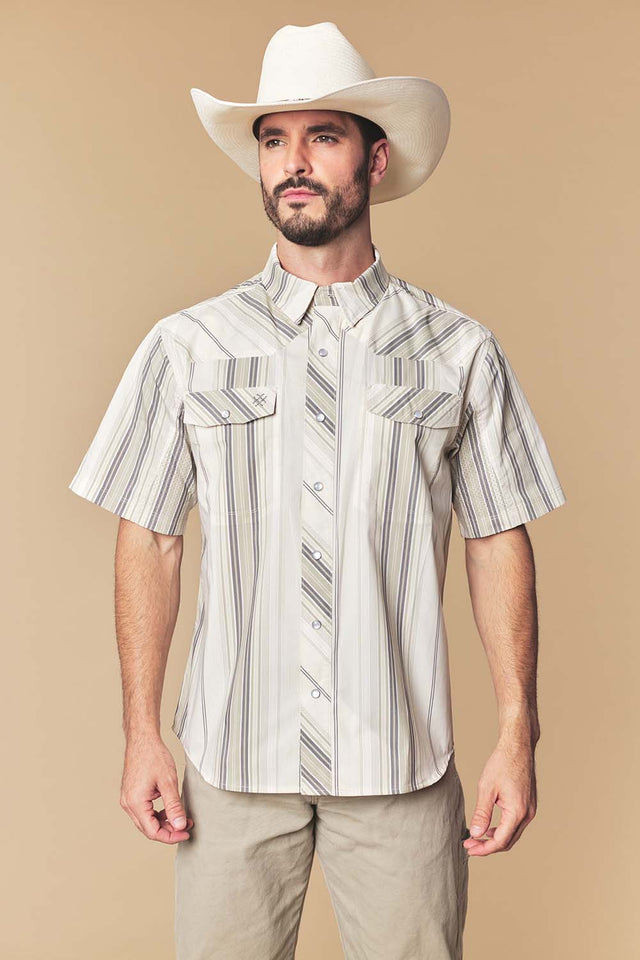 Men's Sand Stripe Western Performance Short Sleeve Shirt