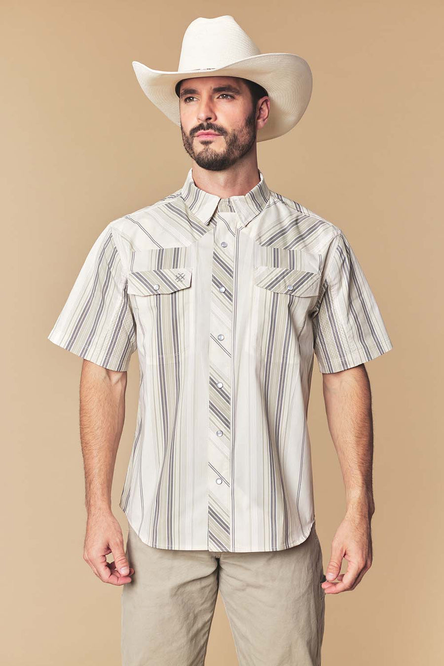 Men's Sand Stripe Western Performance Short Sleeve Shirt