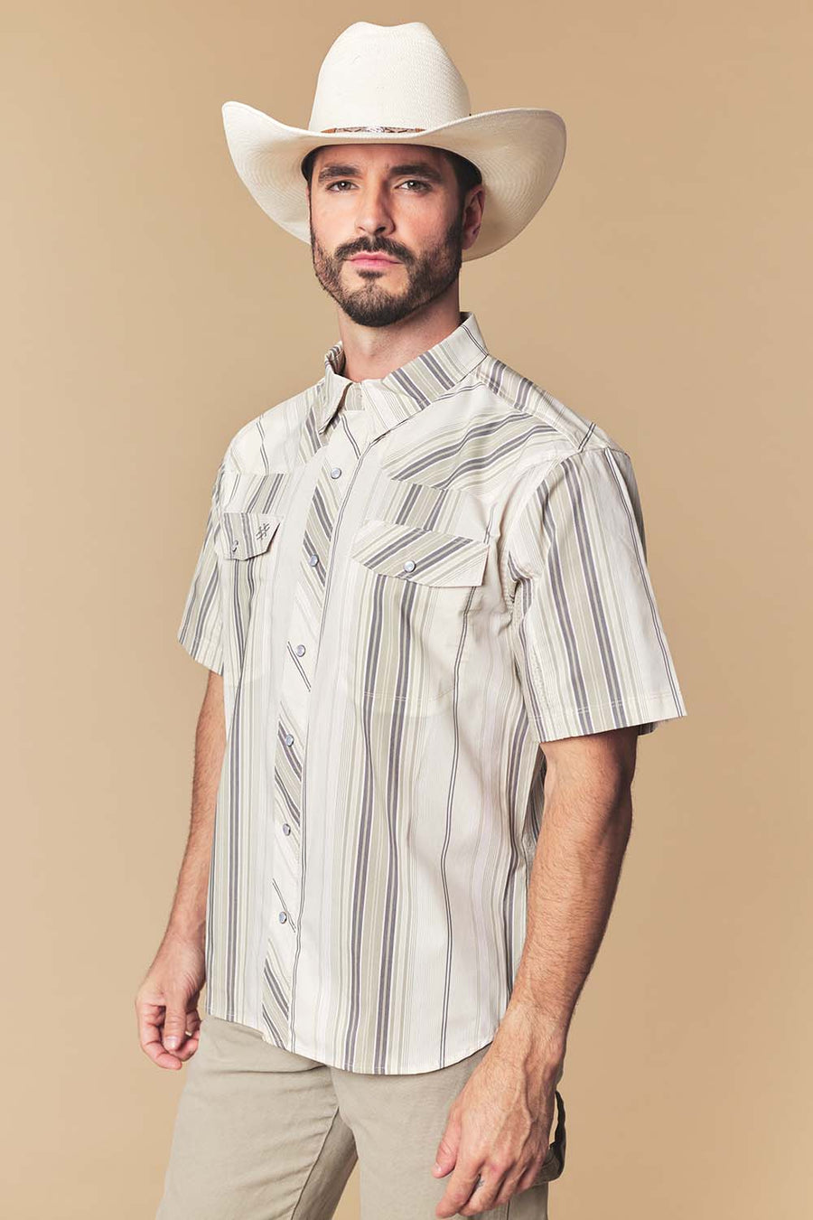 Men's Sand Stripe Western Performance Short Sleeve Shirt