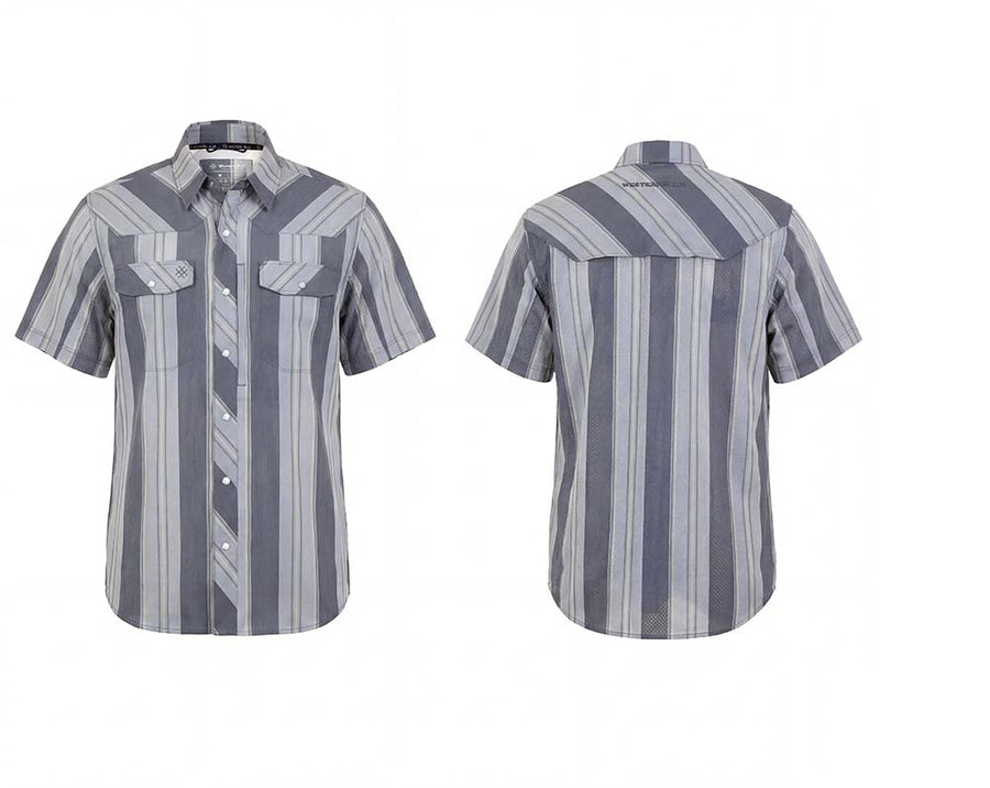 Men's Gray Stripe Western Performance Short Sleeve Shirt