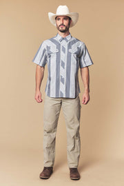 Men's Gray Stripe Western Performance Short Sleeve Shirt