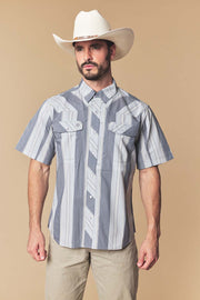 Men's Gray Stripe Western Performance Short Sleeve Shirt