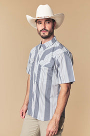 Men's Gray Stripe Western Performance Short Sleeve Shirt