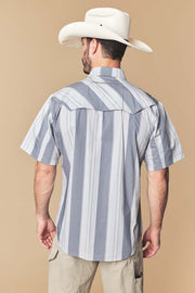 Men's Gray Stripe Western Performance Short Sleeve Shirt
