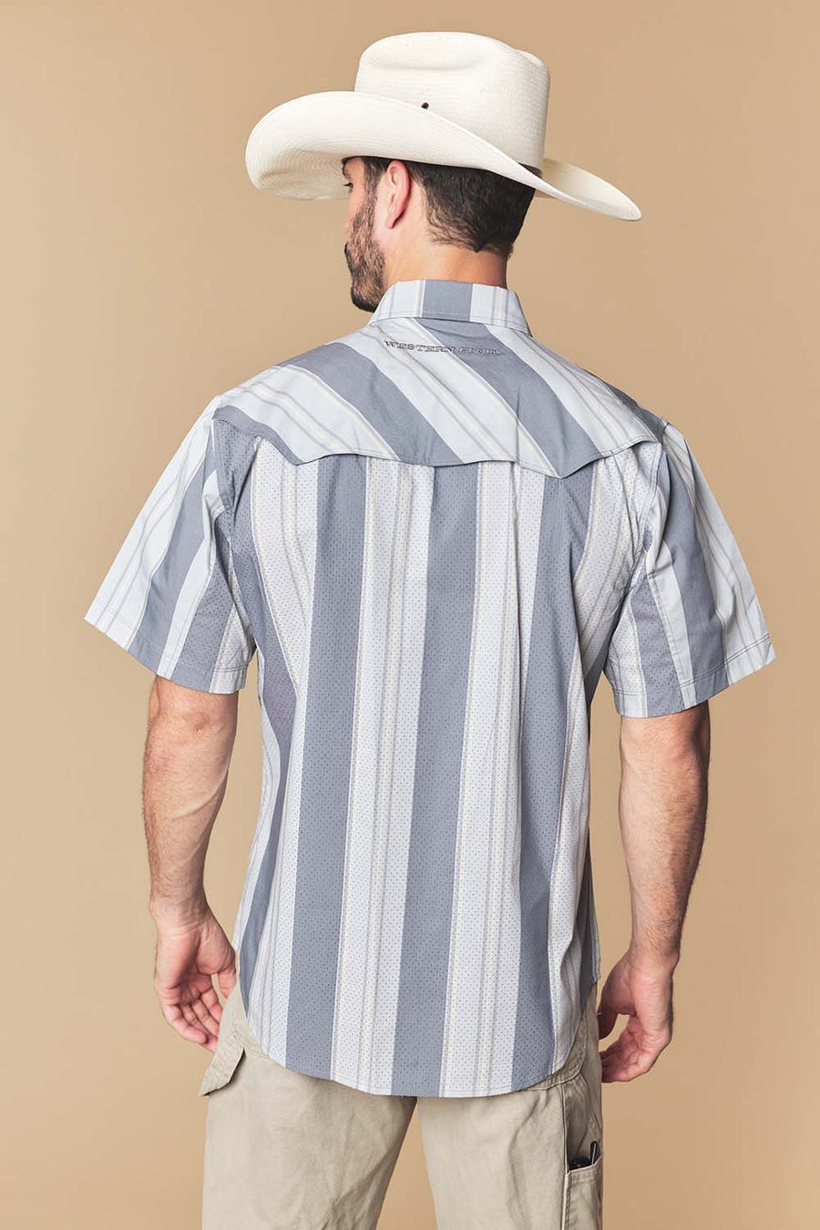 Men's Gray Stripe Western Performance Short Sleeve Shirt
