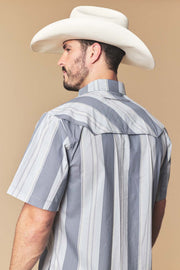 Men's Gray Stripe Western Performance Short Sleeve Shirt