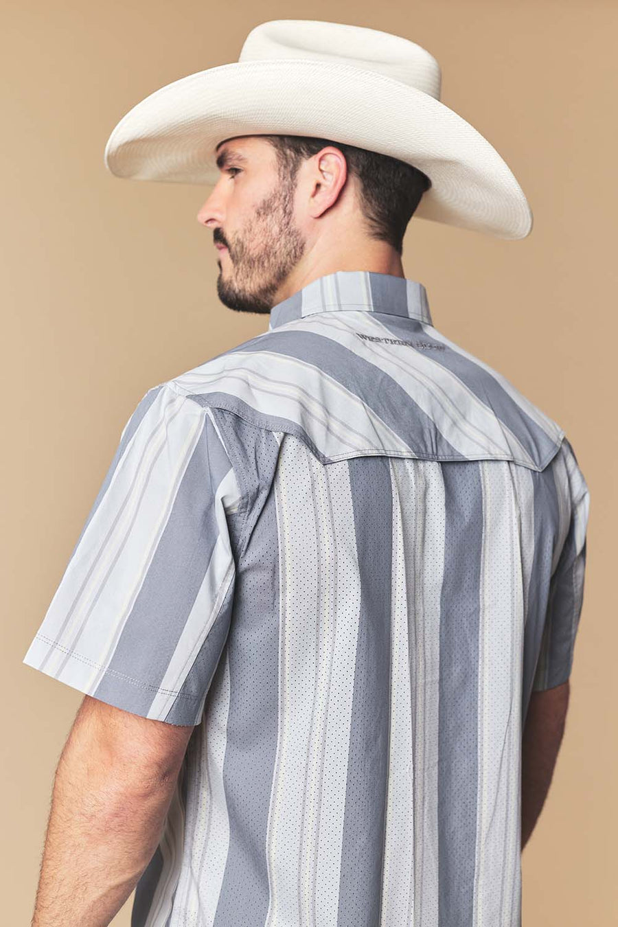 Men's Gray Stripe Western Performance Short Sleeve Shirt
