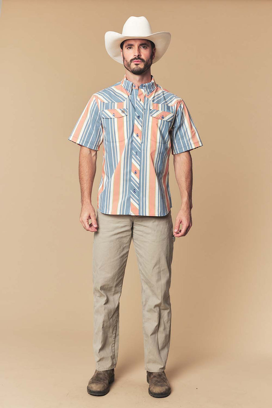Men's Sunset Stripe Western Performance Short Sleeve Shirt