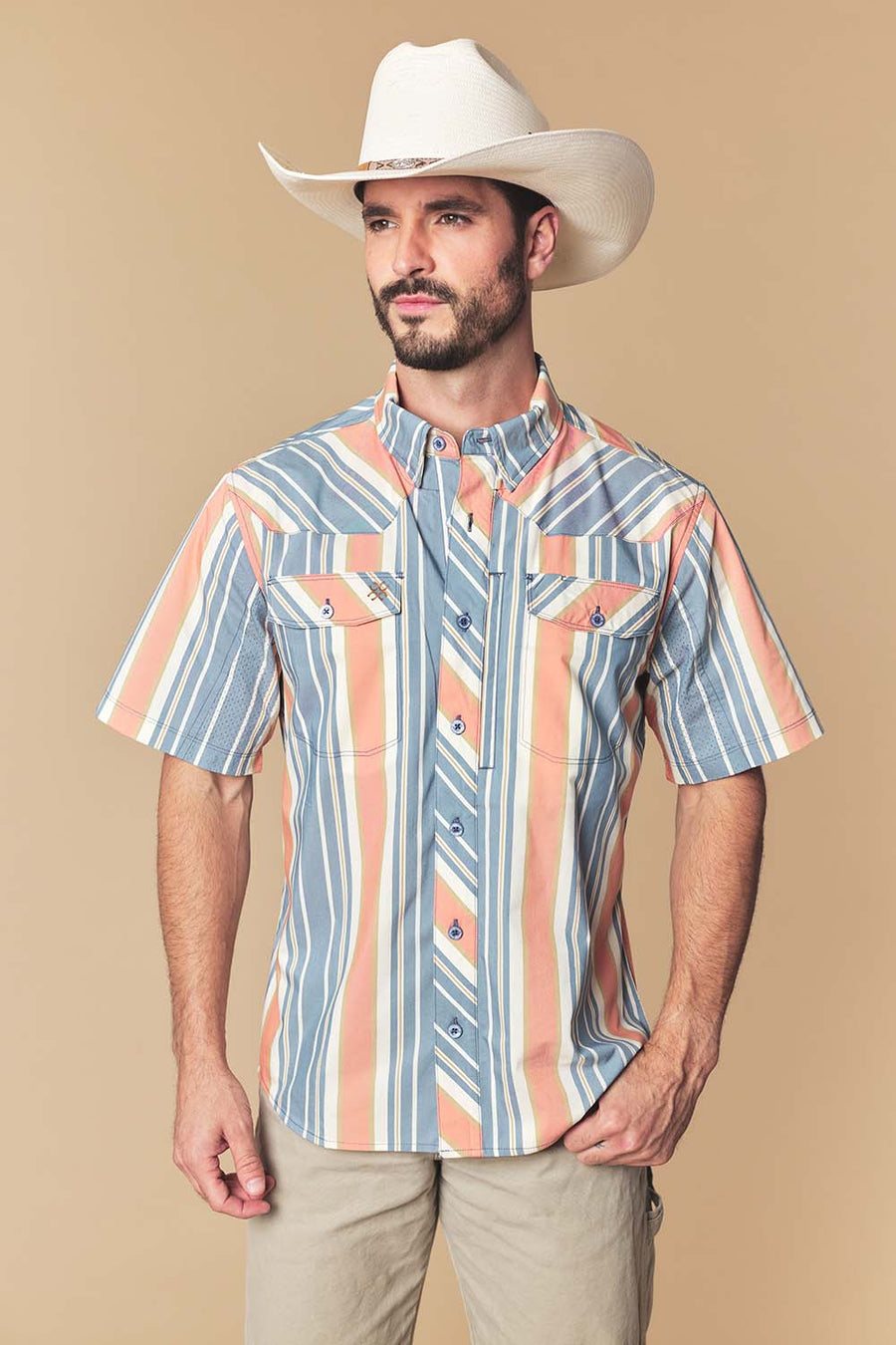 Men's Sunset Stripe Western Performance Short Sleeve Shirt