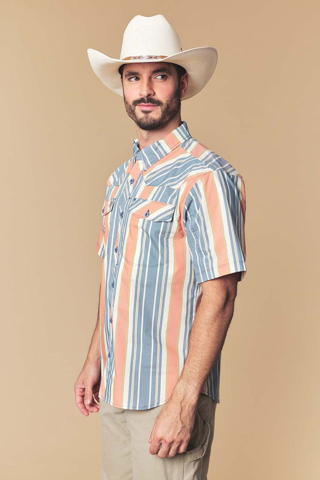 Men's Sunset Stripe Western Performance Short Sleeve Shirt