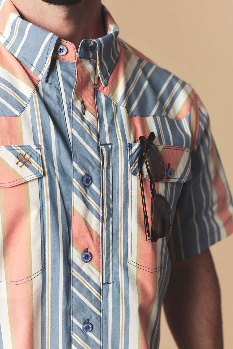 Men's Sunset Stripe Western Performance Short Sleeve Shirt