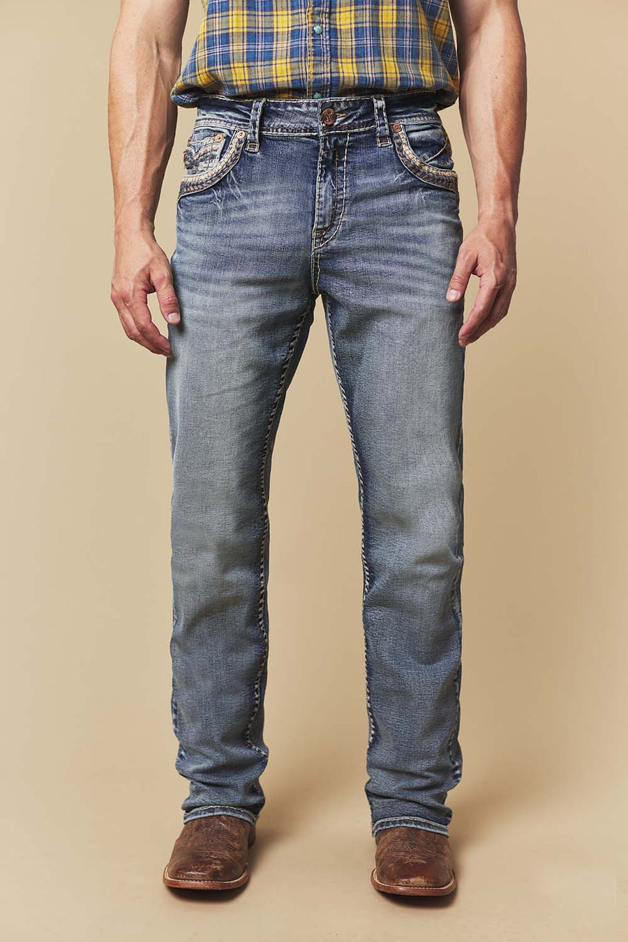 Men's Embroidered Straight Jeans