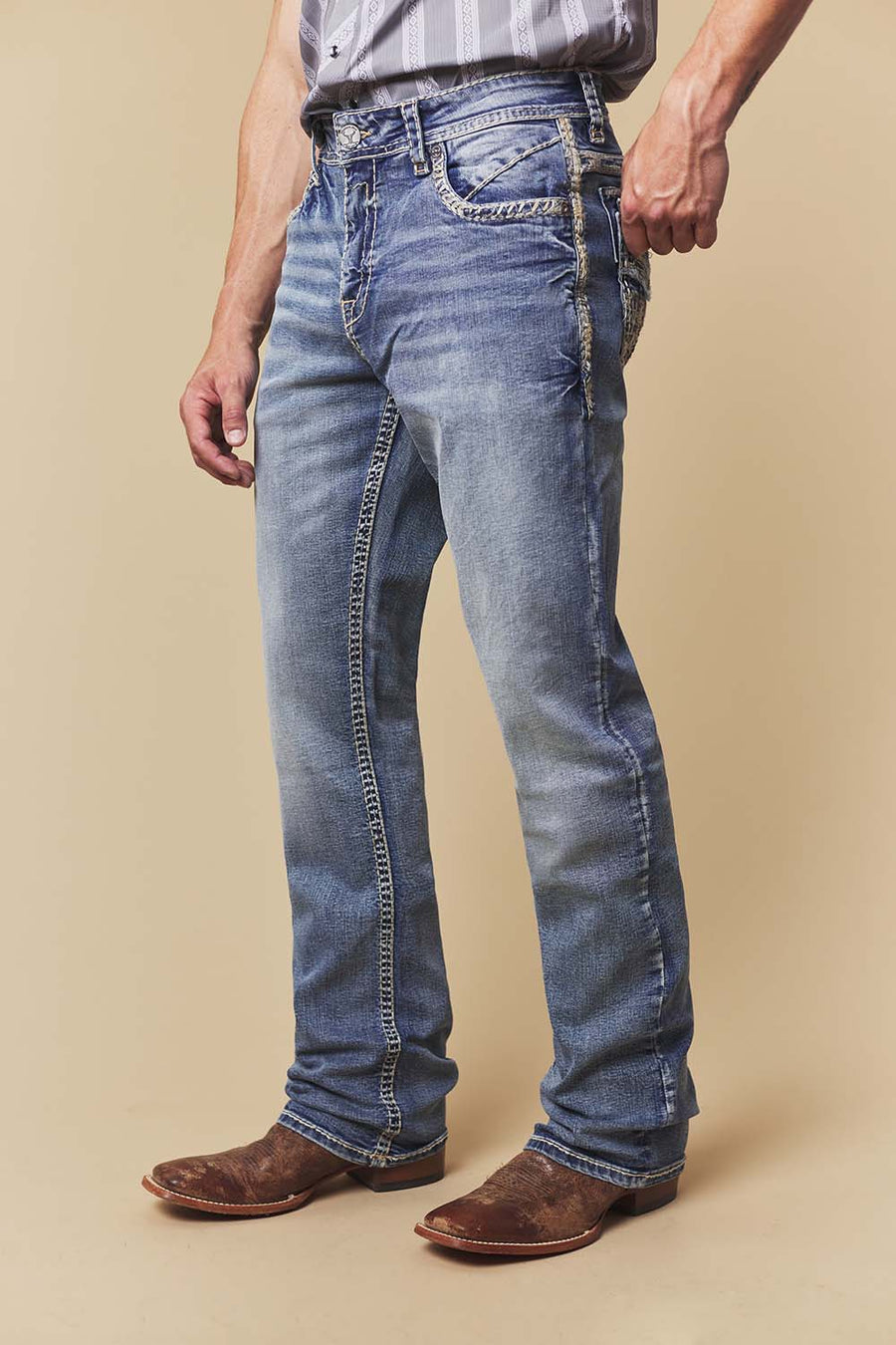 Men's Embroidered Straight Jeans