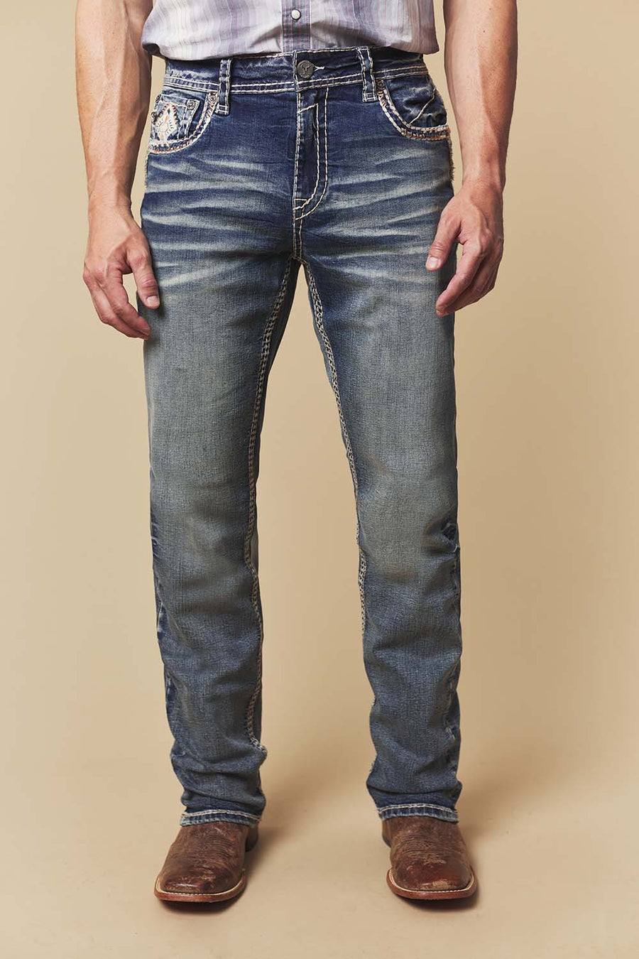 Men's Embroidered Straight Jeans